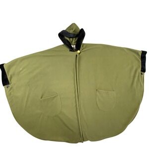 Le Moda Poncho Women OS Olive Green Hooded Faux Fur Trim Fleece Cape Earthy Cozy